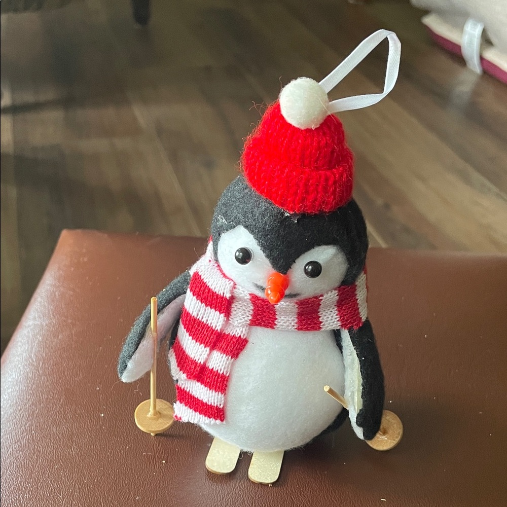 VTG Penguin Ornament with Red Hat and Scarf